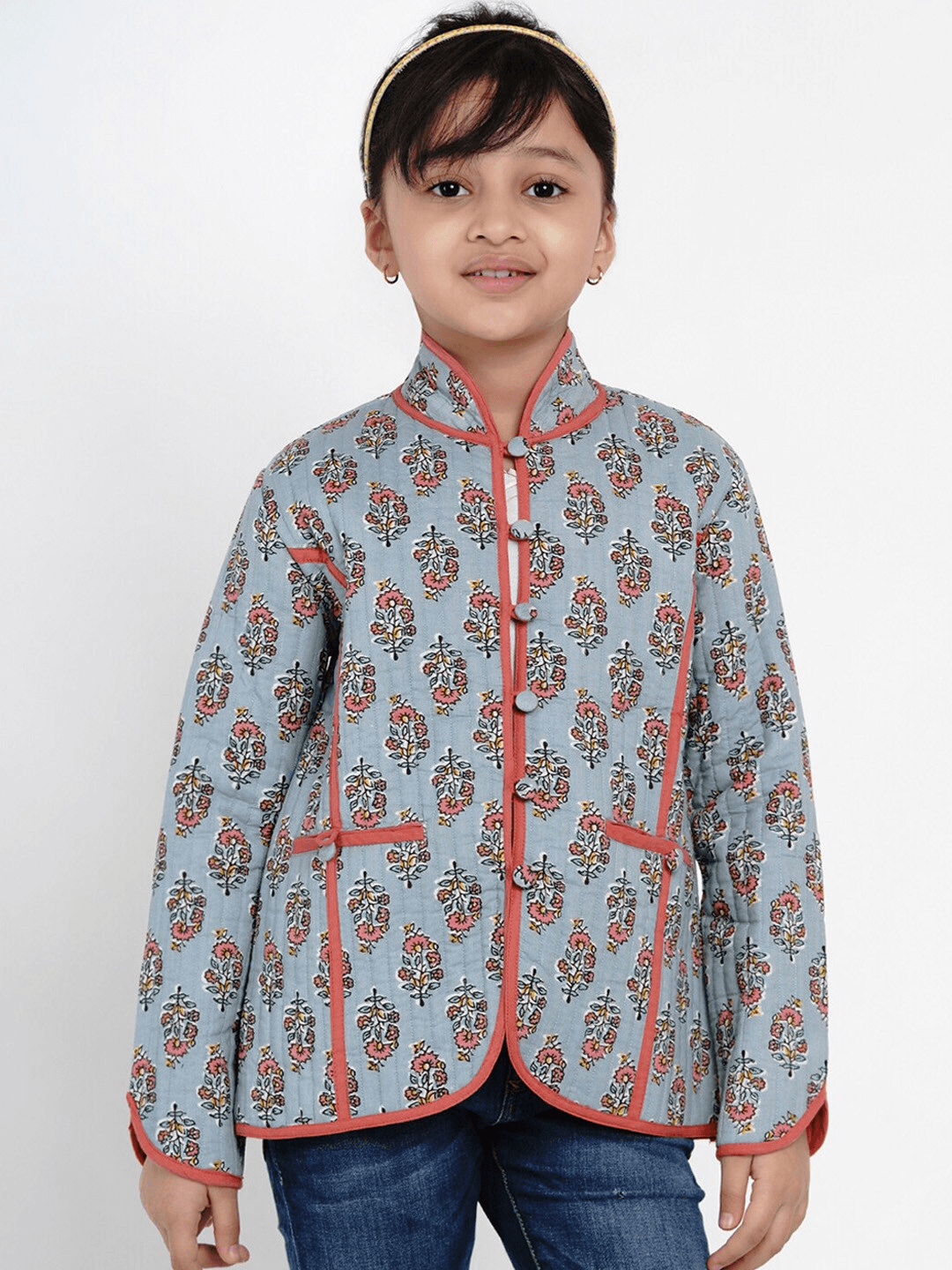 Girl's Grey Printed Tailored Jacket Top - NOZ2TOZ KIDS - Indiakreations