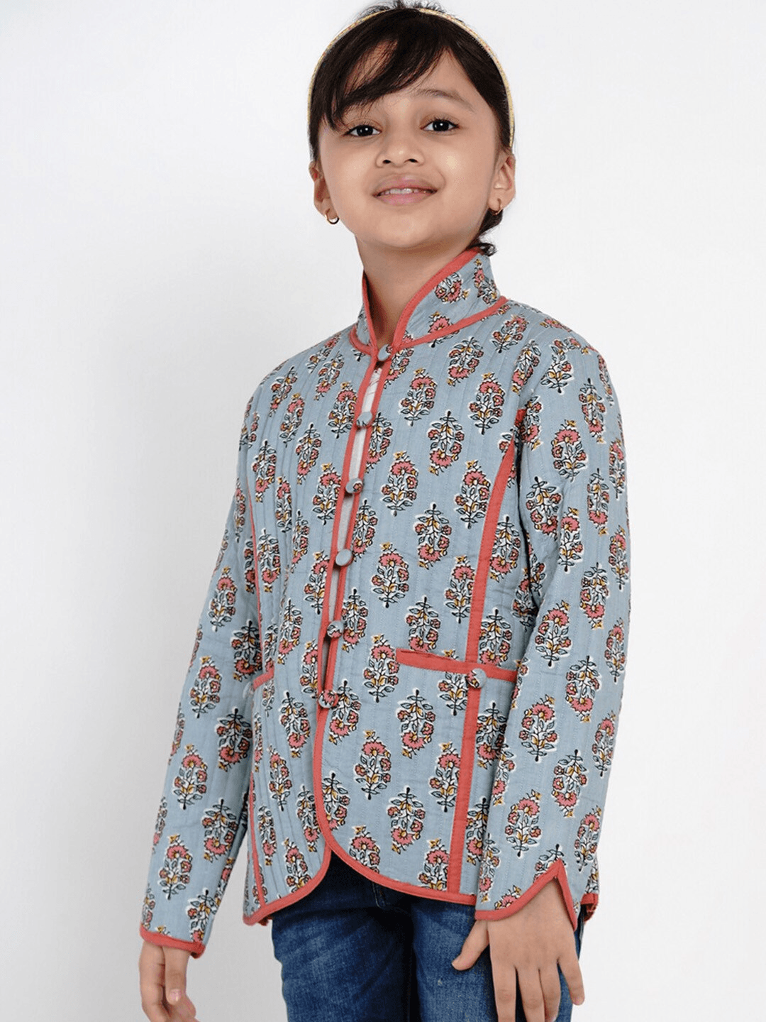 Girl's Grey Printed Tailored Jacket Top - NOZ2TOZ KIDS - Indiakreations