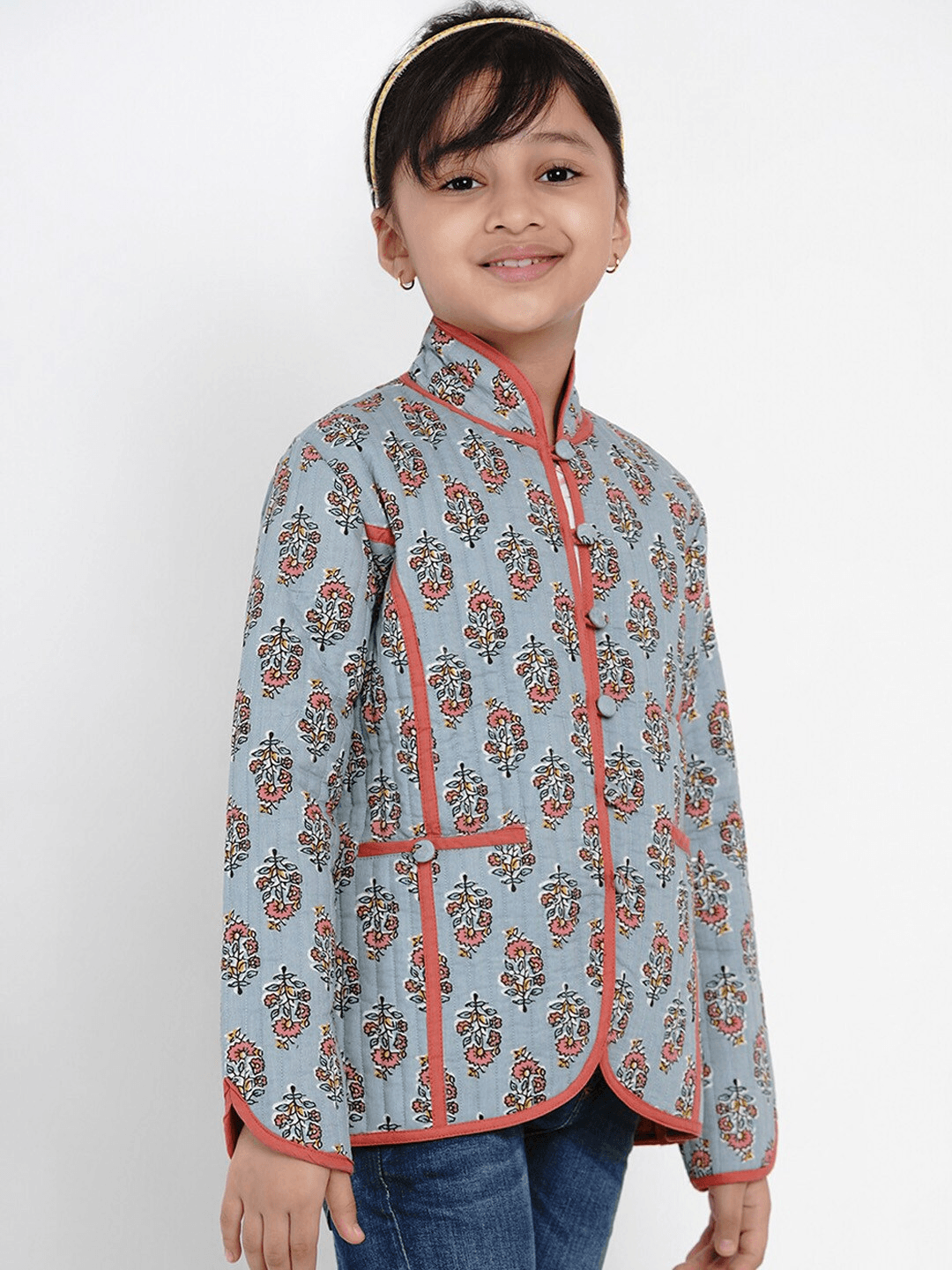 Girl's Grey Printed Tailored Jacket Top - NOZ2TOZ KIDS - Indiakreations