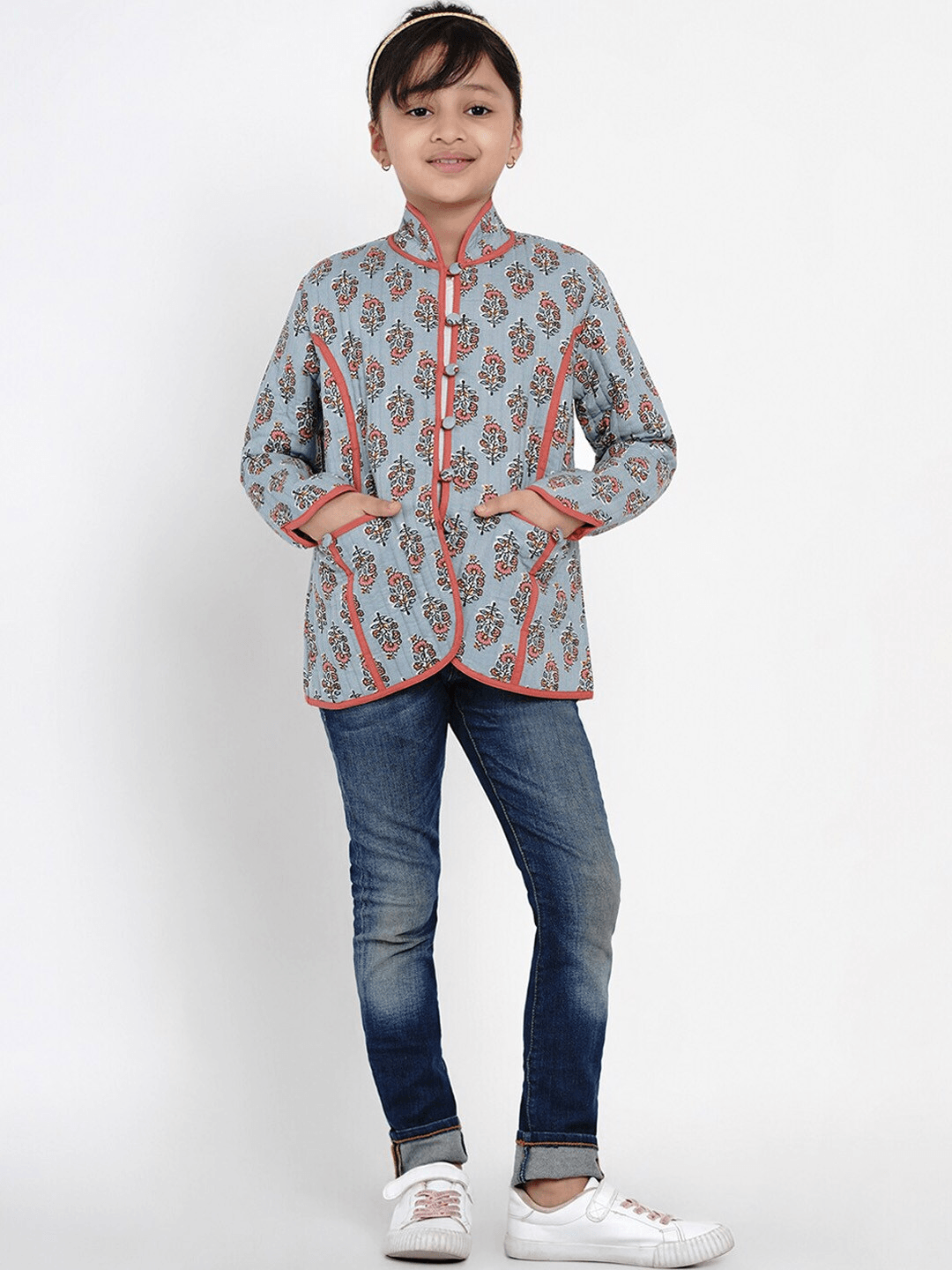 Girl's Grey Printed Tailored Jacket Top - NOZ2TOZ KIDS - Indiakreations