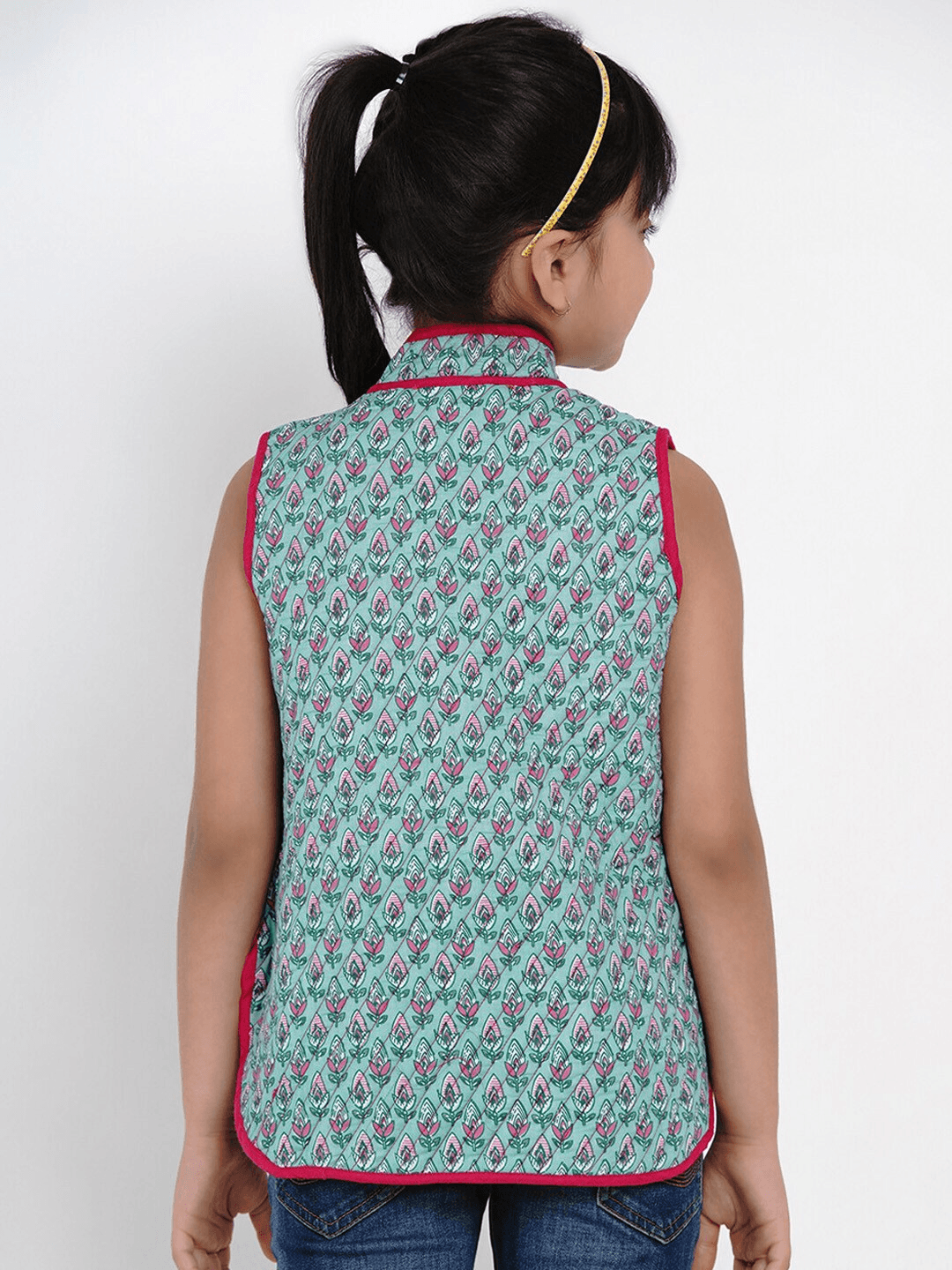 Girl's Green & Pink Printed Tailored Jacket Top - NOZ2TOZ KIDS - Indiakreations