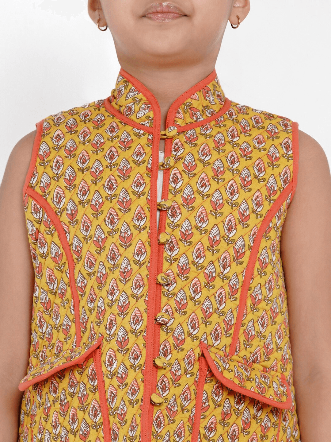 Girl's Mustard Yellow Printed Tailored Jacket Top - NOZ2TOZ KIDS - Indiakreations