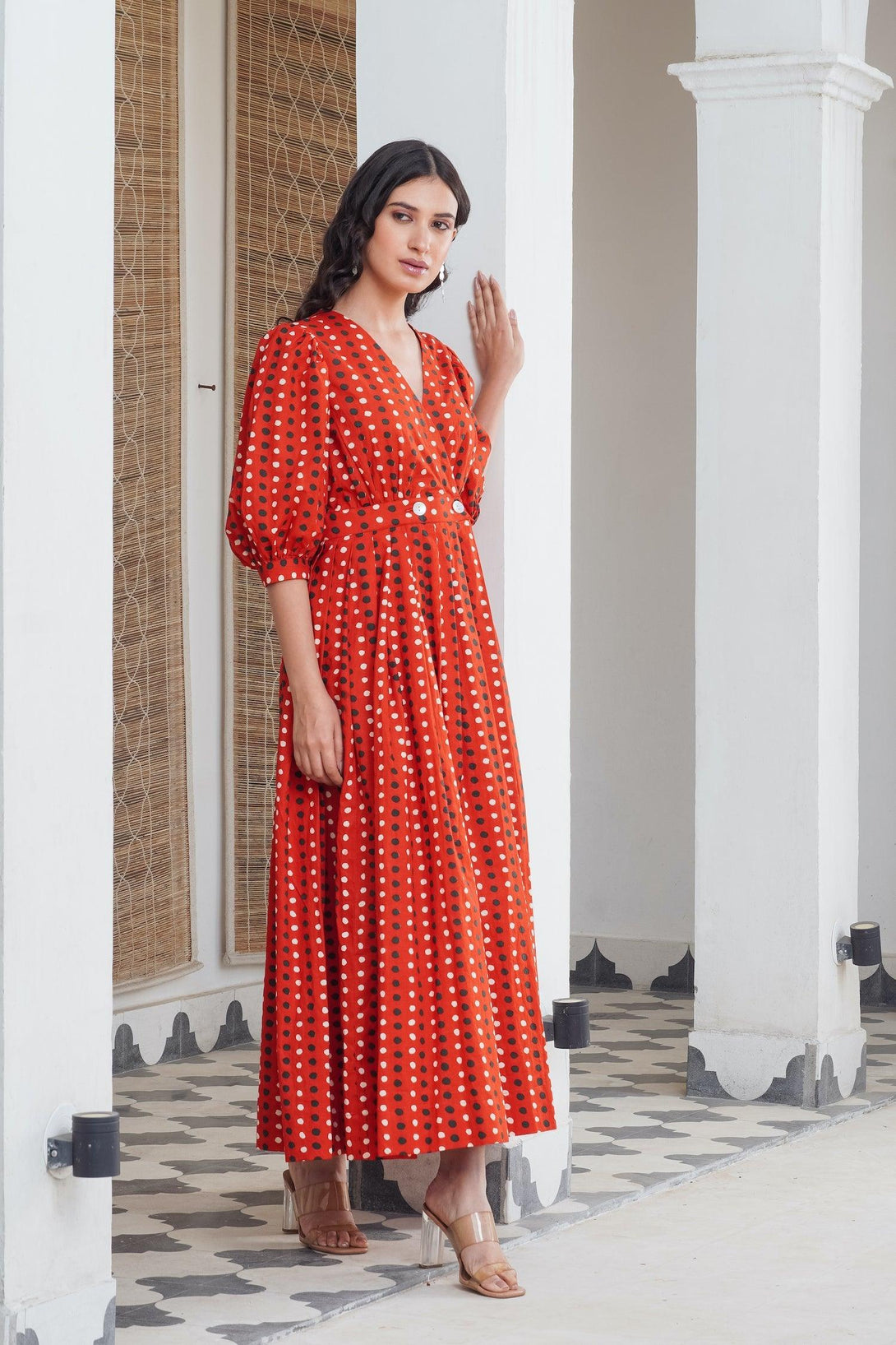 Red Polka Wrap Maxi - Indiakreations