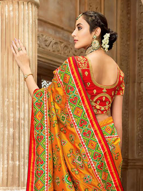 Green & Orange Traditional Patola Saree For Women