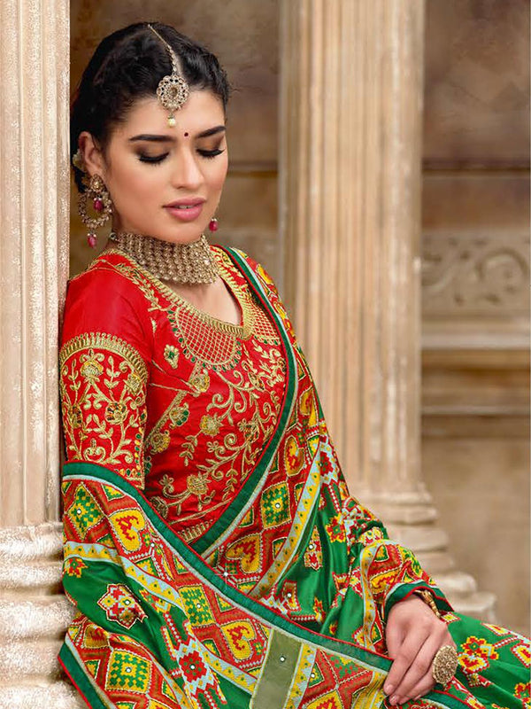 Green & Orange Traditional Patola Saree For Women