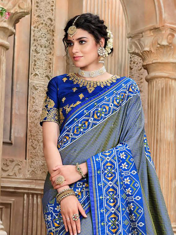 Blue Shaded Rich Indian Patola Saree For Women