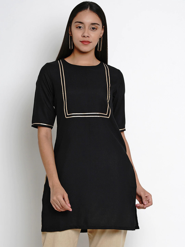 Women's  Black Solid Tunic1 - Wahe-NOOR