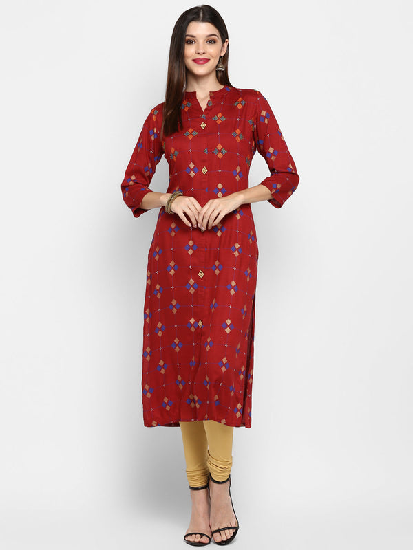 Women's Maroon Kurta By Vbuyz- (1Pc Set)