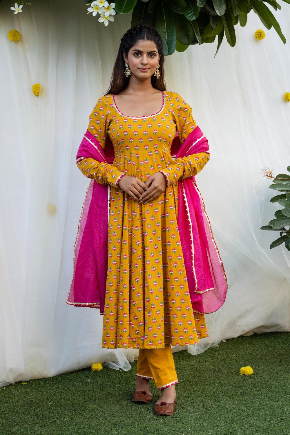 Mehfil Yellow Anarkali Set - Indiakreations