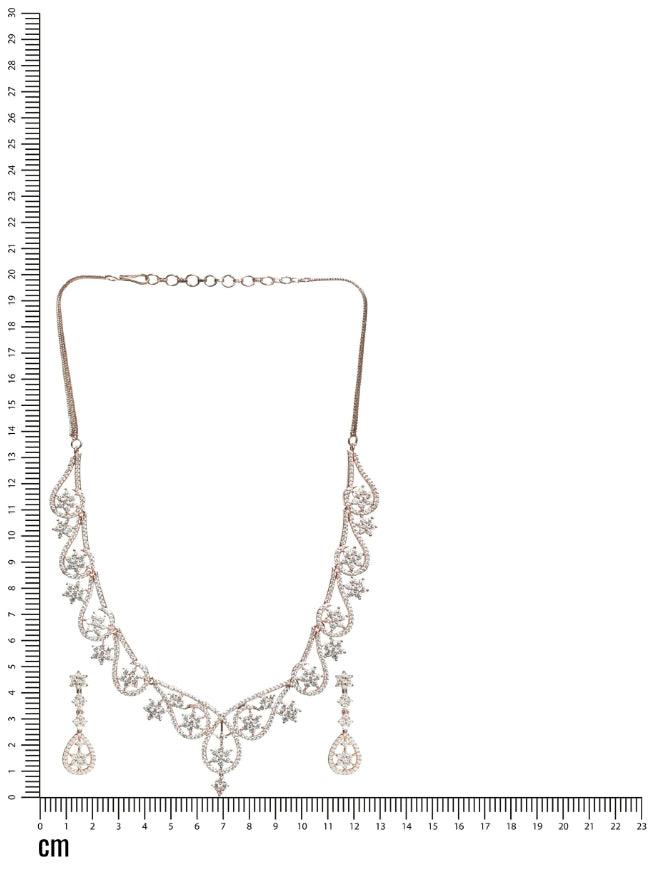 Women's Rose Gold-Plated White American Diamond & Cz Studded Handcrafted Jewellery Set - Jazz And Sizzle - Indiakreations