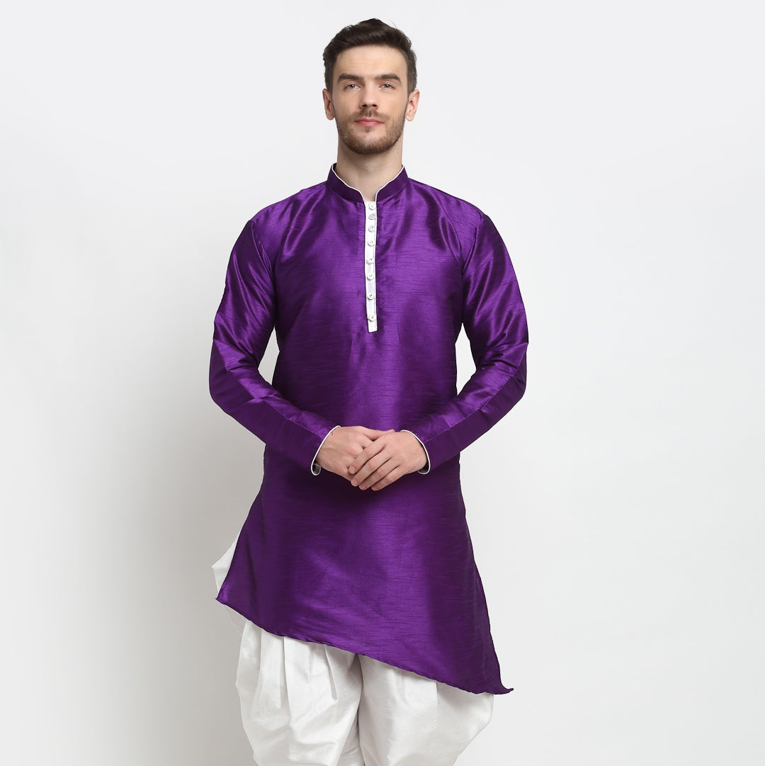 Men's Silk Blend Purple Asymmetrica Short Kurta - Benstoke