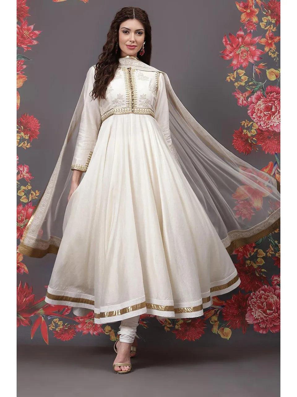 Women's Off White Anarkali Suit Set By Rohit Bal (Set of 3) - BIBA - Indiakreations