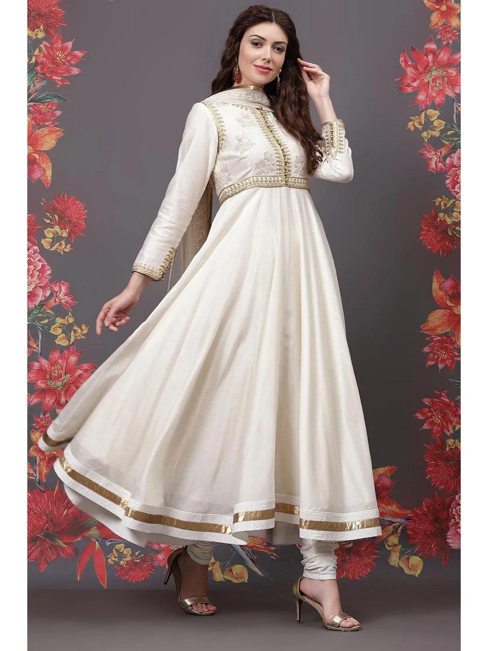 Women's Off White Anarkali Suit Set By Rohit Bal (Set of 3) - BIBA - Indiakreations