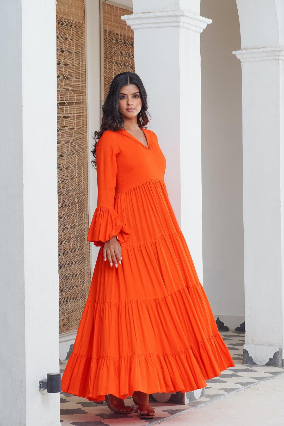 Sunshine orange frill Maxi - Indiakreations