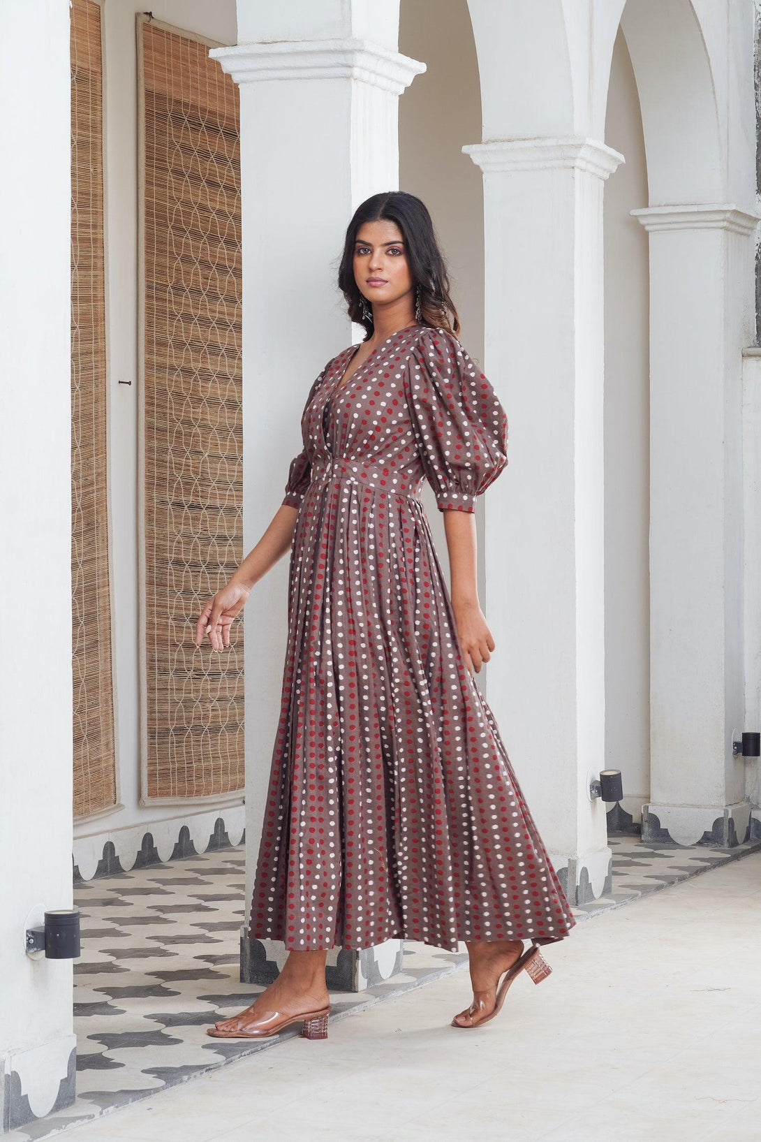 Grey Polka Wrap Maxi - Indiakreations