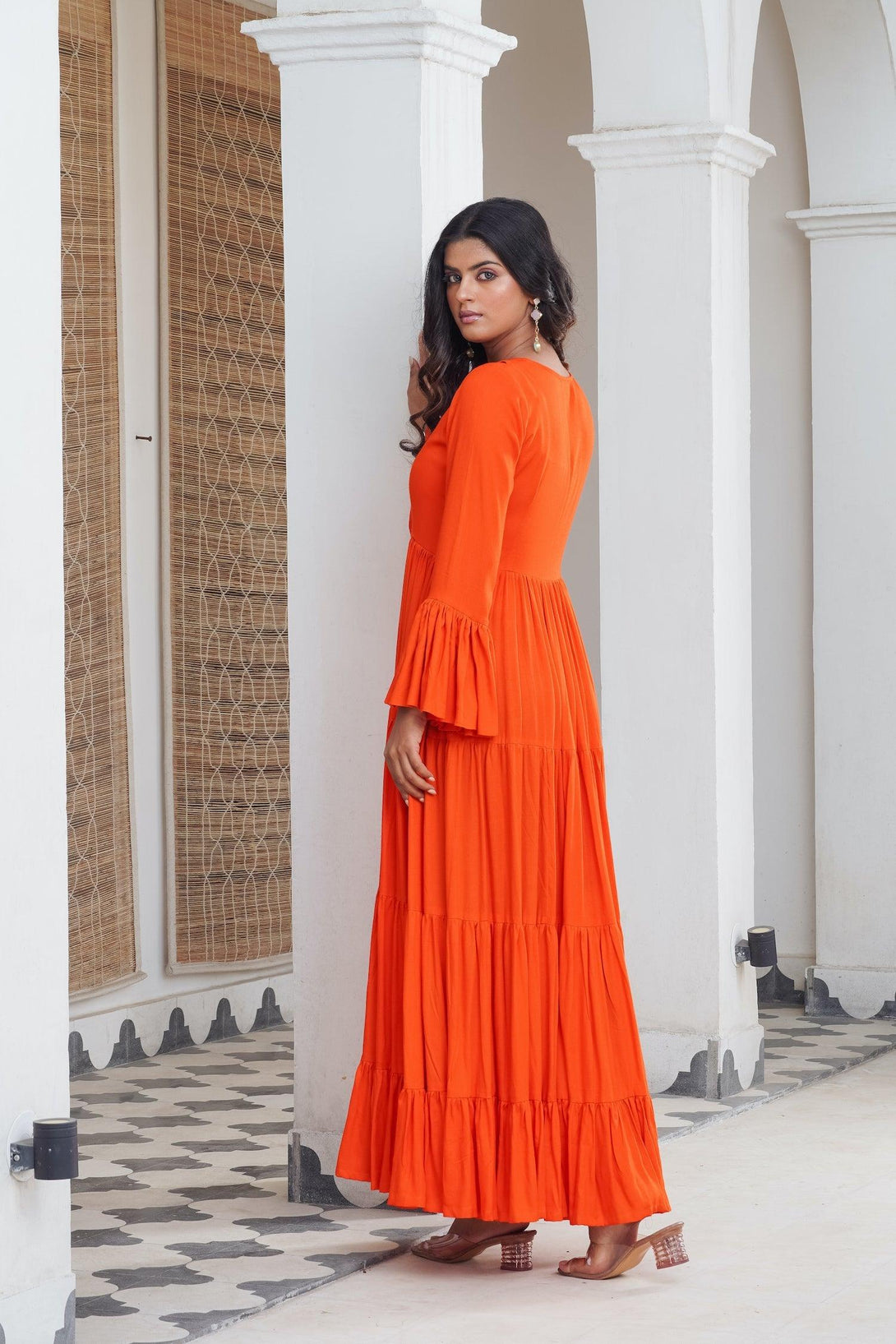 Sunshine orange frill Maxi - Indiakreations