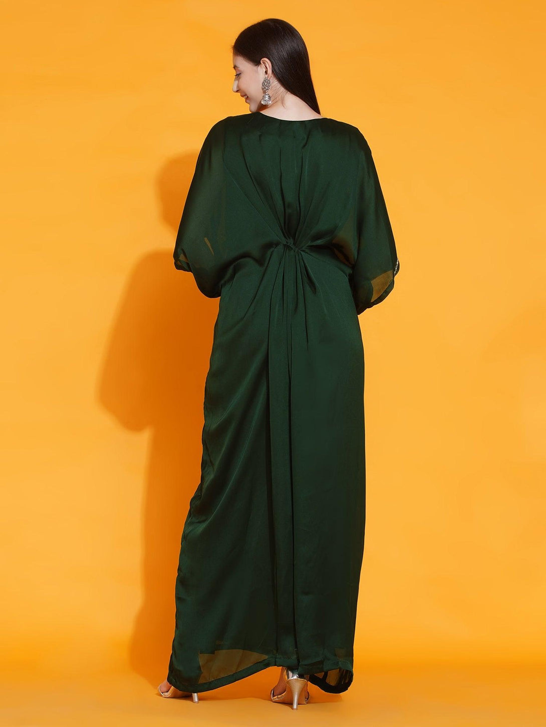 Women's Green Georgette Hand Embellished Kaftan Style Gown - Women Republic - Indiakreations