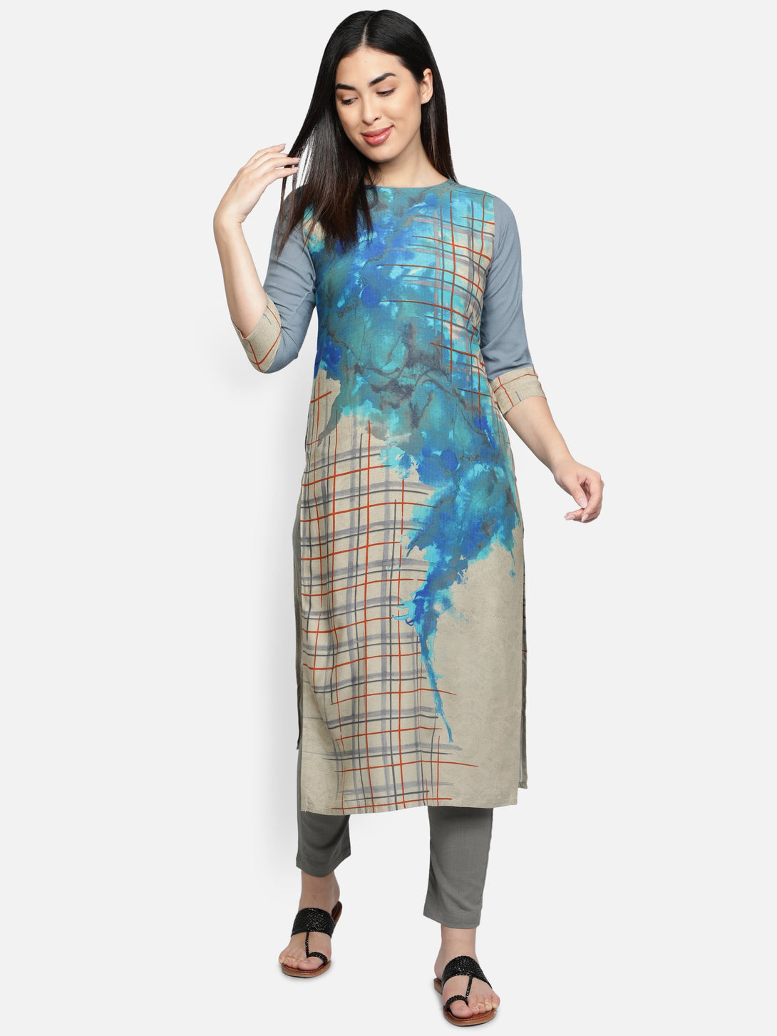 Women's Blue Color Rayon Blend Straight Printed Kurta - Vaaba