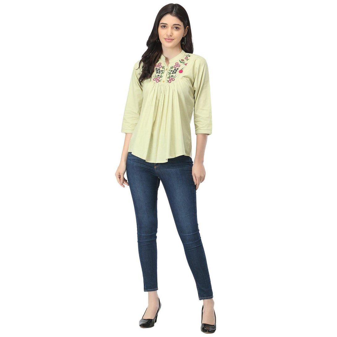 Women Pista Floral Embroidered Top - NOZ2TOZ - Indiakreations