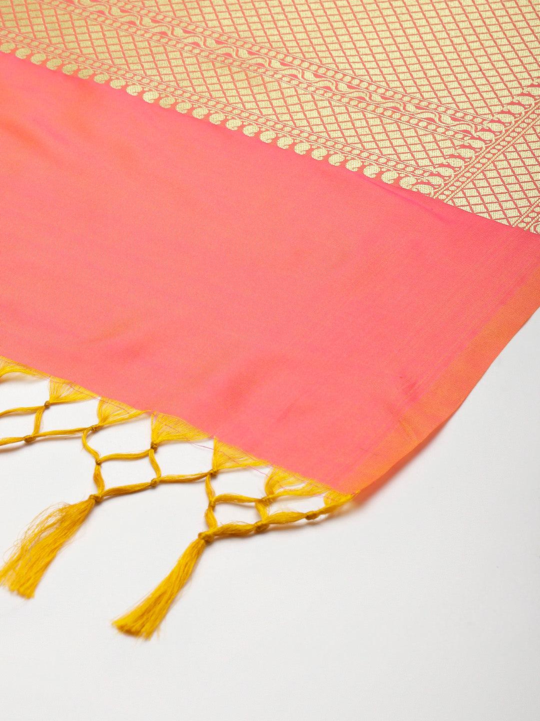 Women's Pink Color Ethnic Motifs Woven Design Dupatta With Zari - Varanasi - Indiakreations