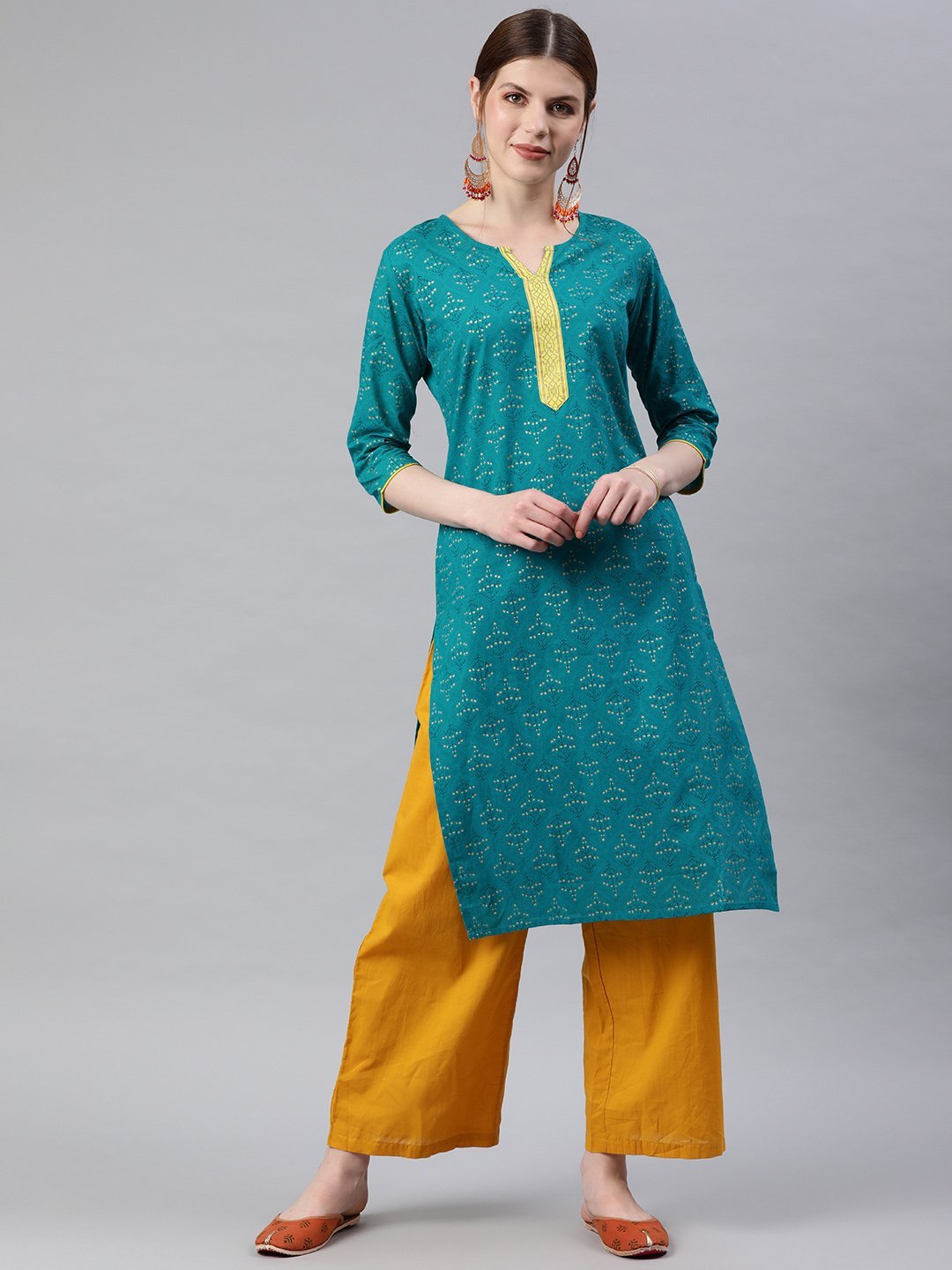 Women's Green Printed Straight Kurta - Anubhutee