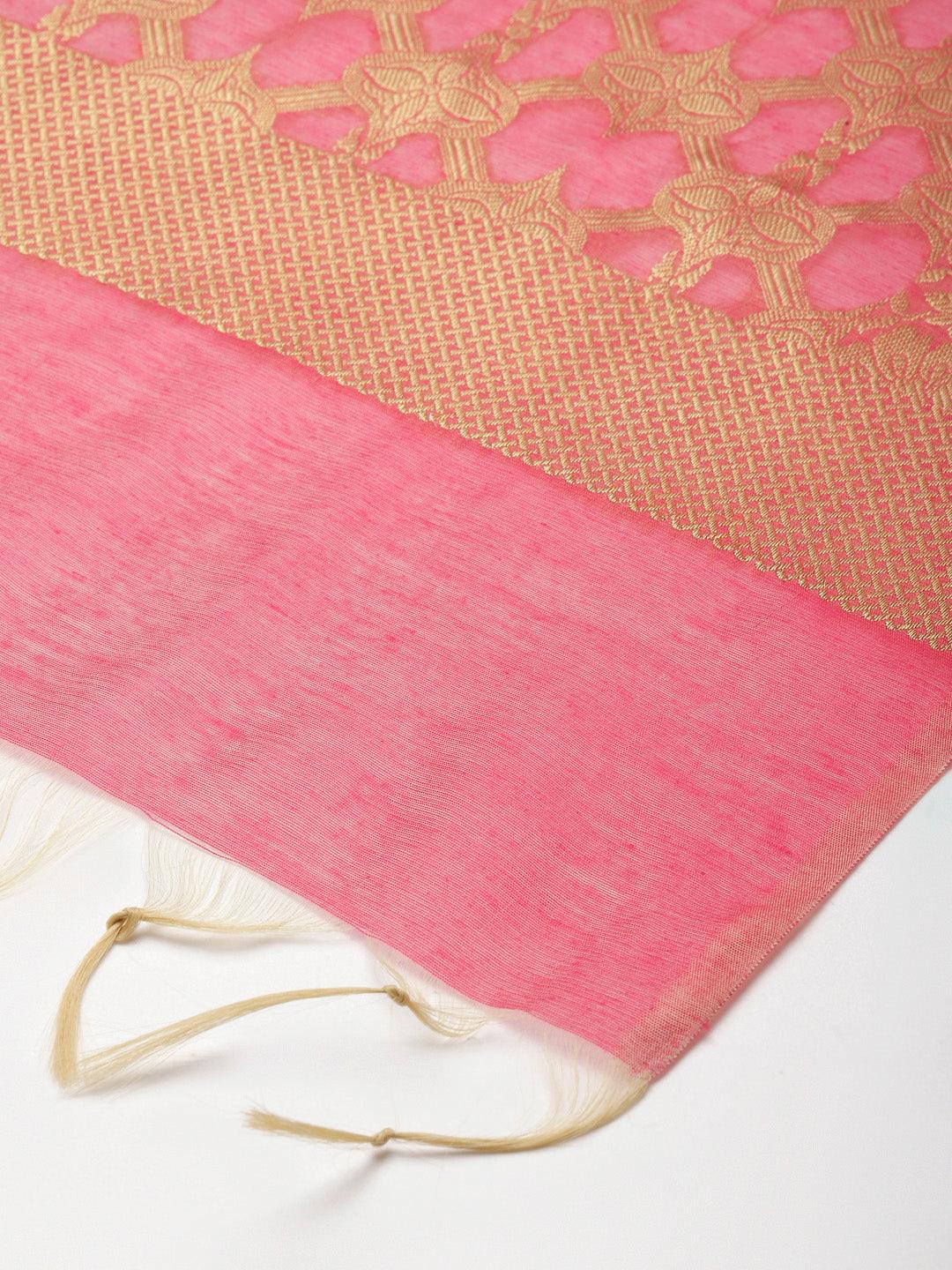 Women's Pink Color Ethnic Motifs Woven Design Dupatta With Zari - Varanasi - Indiakreations