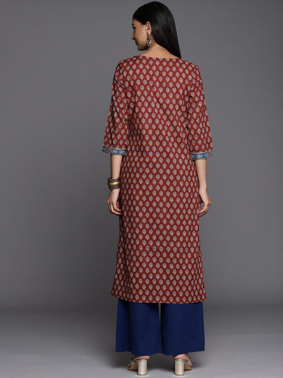 Varanga Women Maroon & Blue Ethnic Motifs Printed Gotta Patti Kurta - Indiakreations