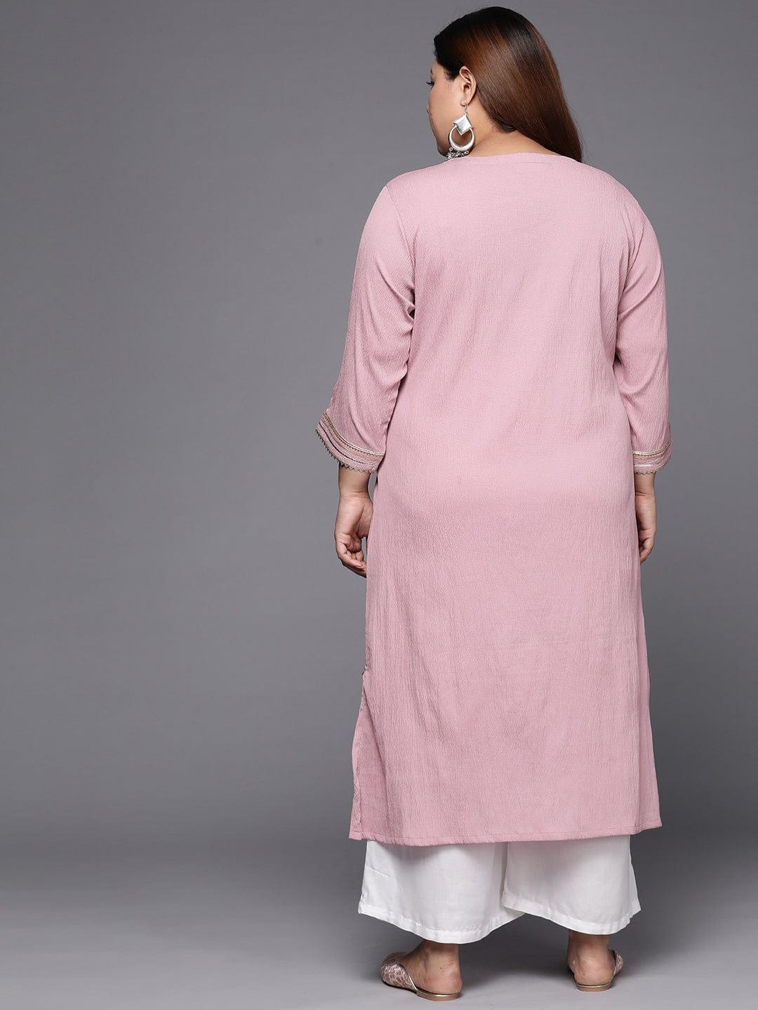 Varanga Women Plus Size Mauve Yoke Design Gotta Patti Crepe Kurta - Indiakreations