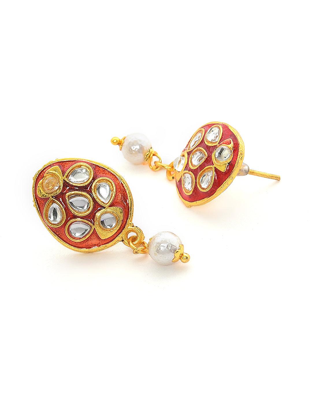 Women's Gold-Plated White Kundan-Studded & Beaded Jewellery Set - Jazz And Sizzle - Indiakreations