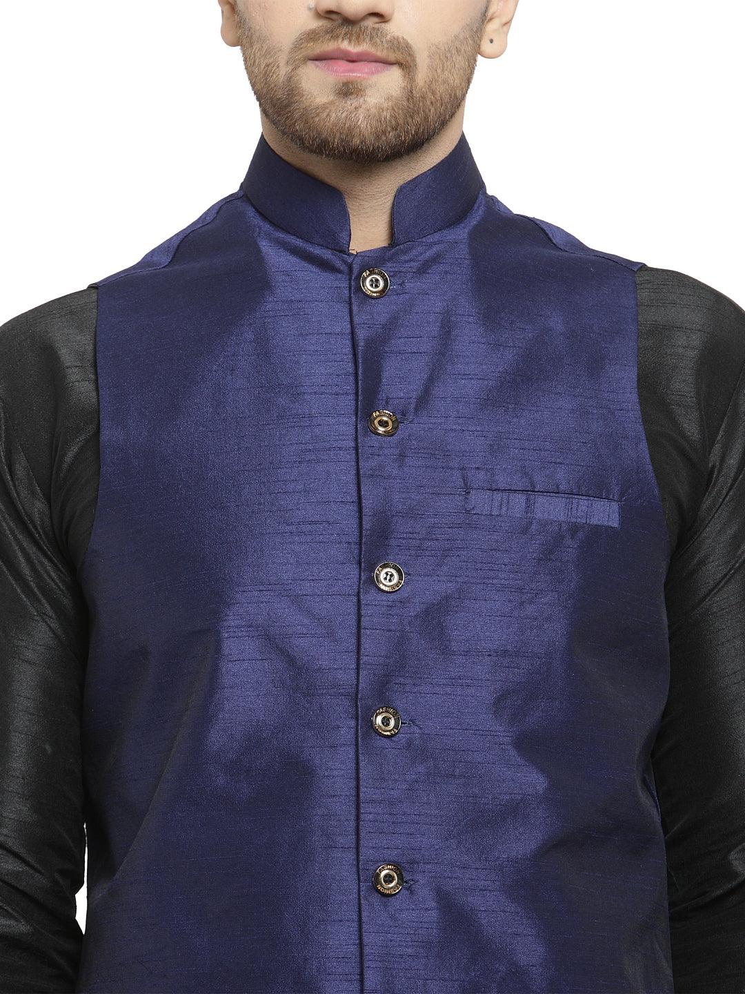 Men's Navy Blue Solid Nehru Jacket - Benstoke - Indiakreations