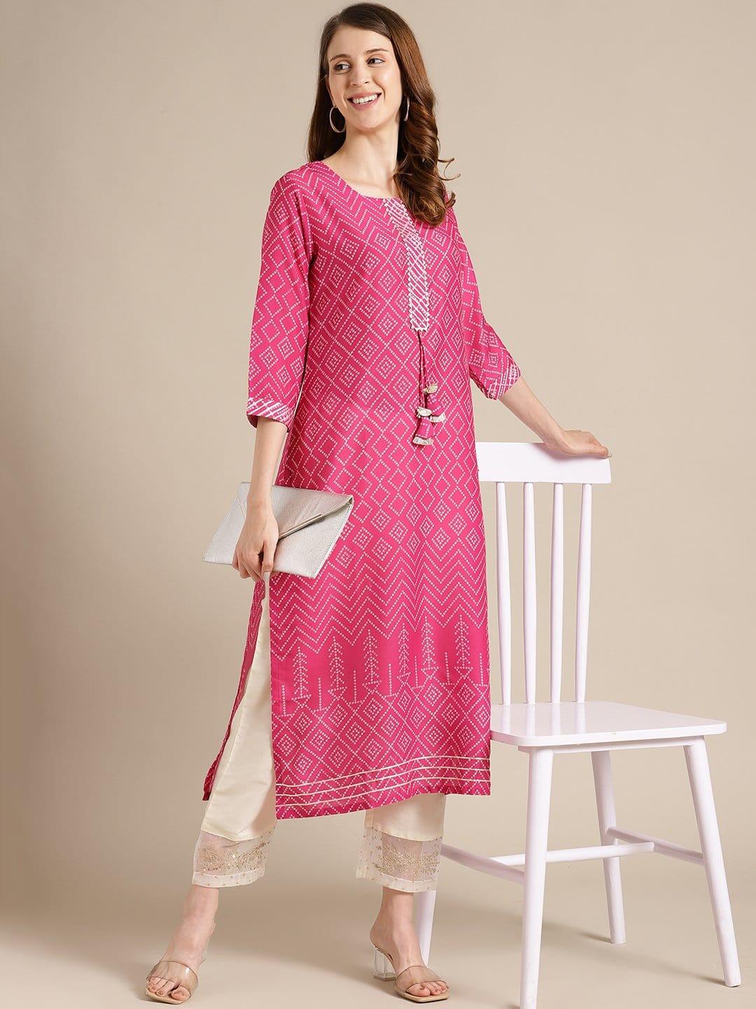 Bandhej Printed Kurta With Gota Embellishment On Yoke - Indiakreations