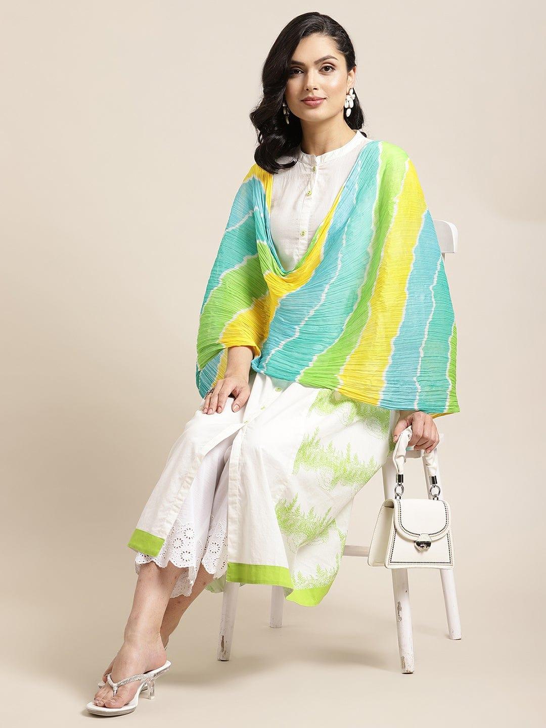 KSUT Off White Colourblocked Pleated Pure Cotton Kurta with Trousers & With Dupatta - Indiakreations