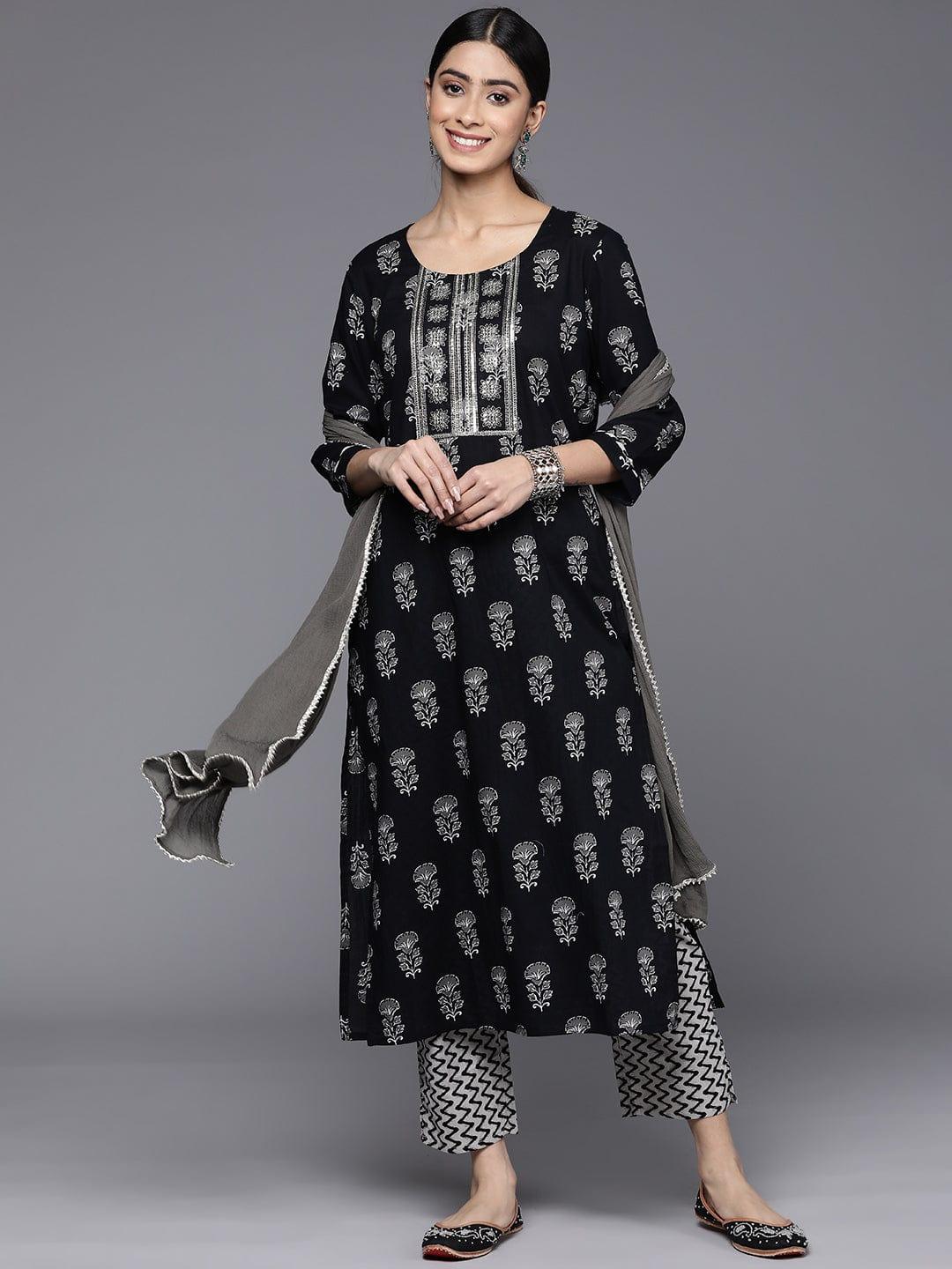 Varanga Ethnic Motifs Printed Sequinned Kurta With Trousers & With Dupatta - Indiakreations