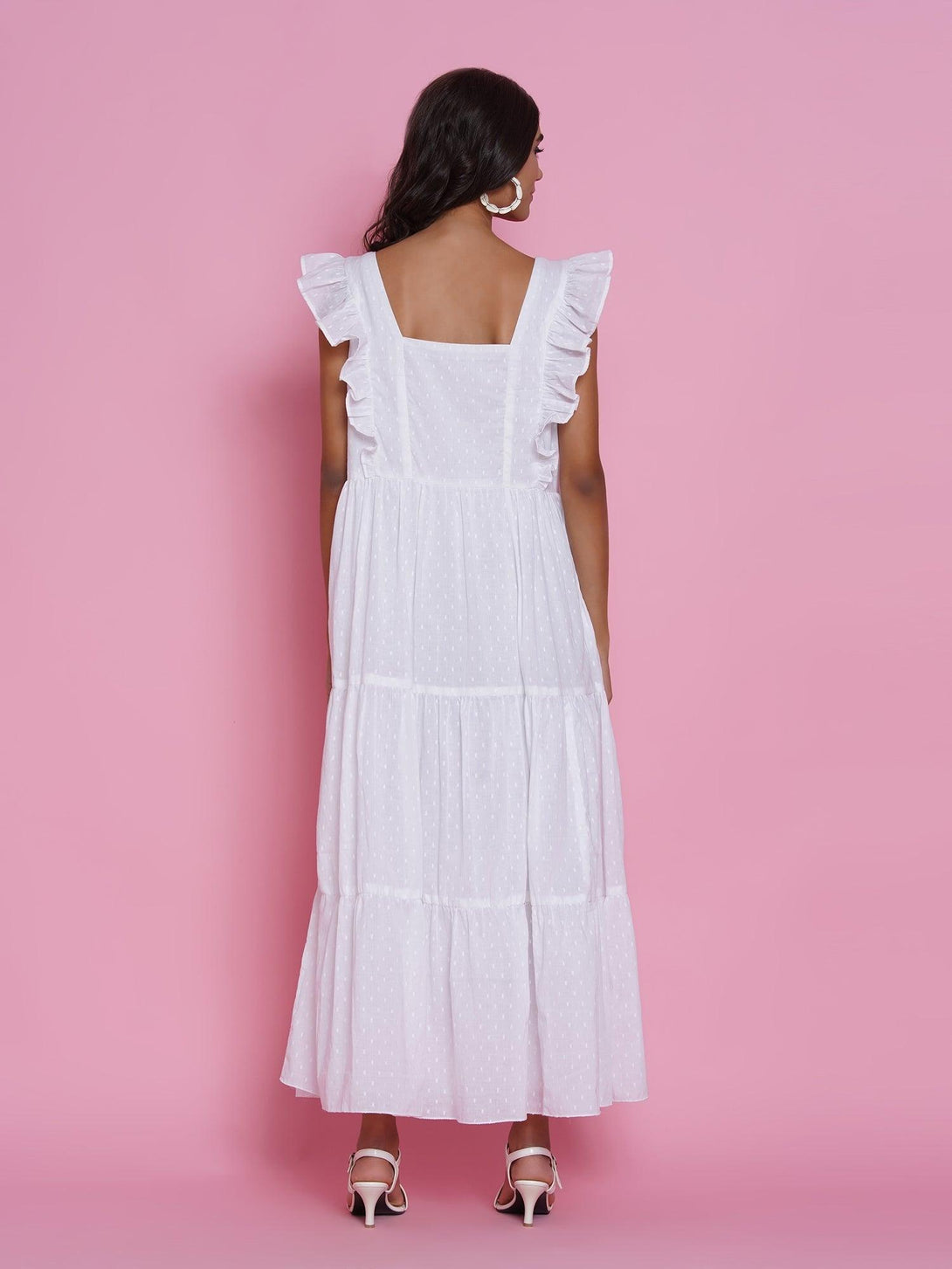 Women's White Cotton Embroidered Tiered Dress - Women Republic - Indiakreations