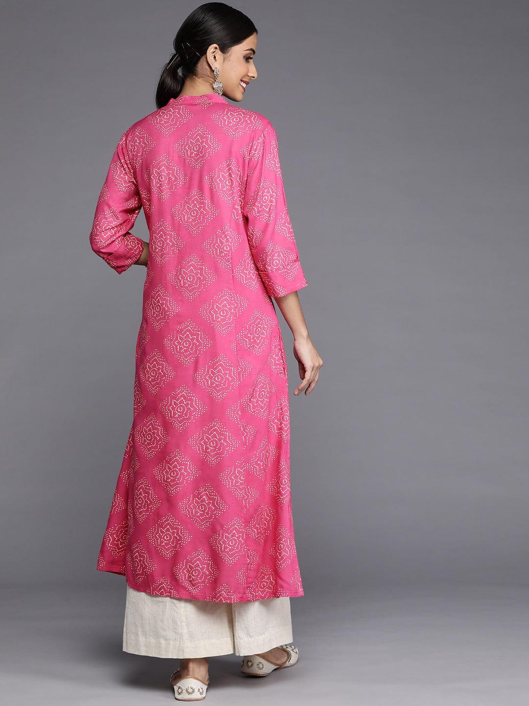 Varanga Women Pink Ethnic Motifs Printed Block Print Kurta - Indiakreations