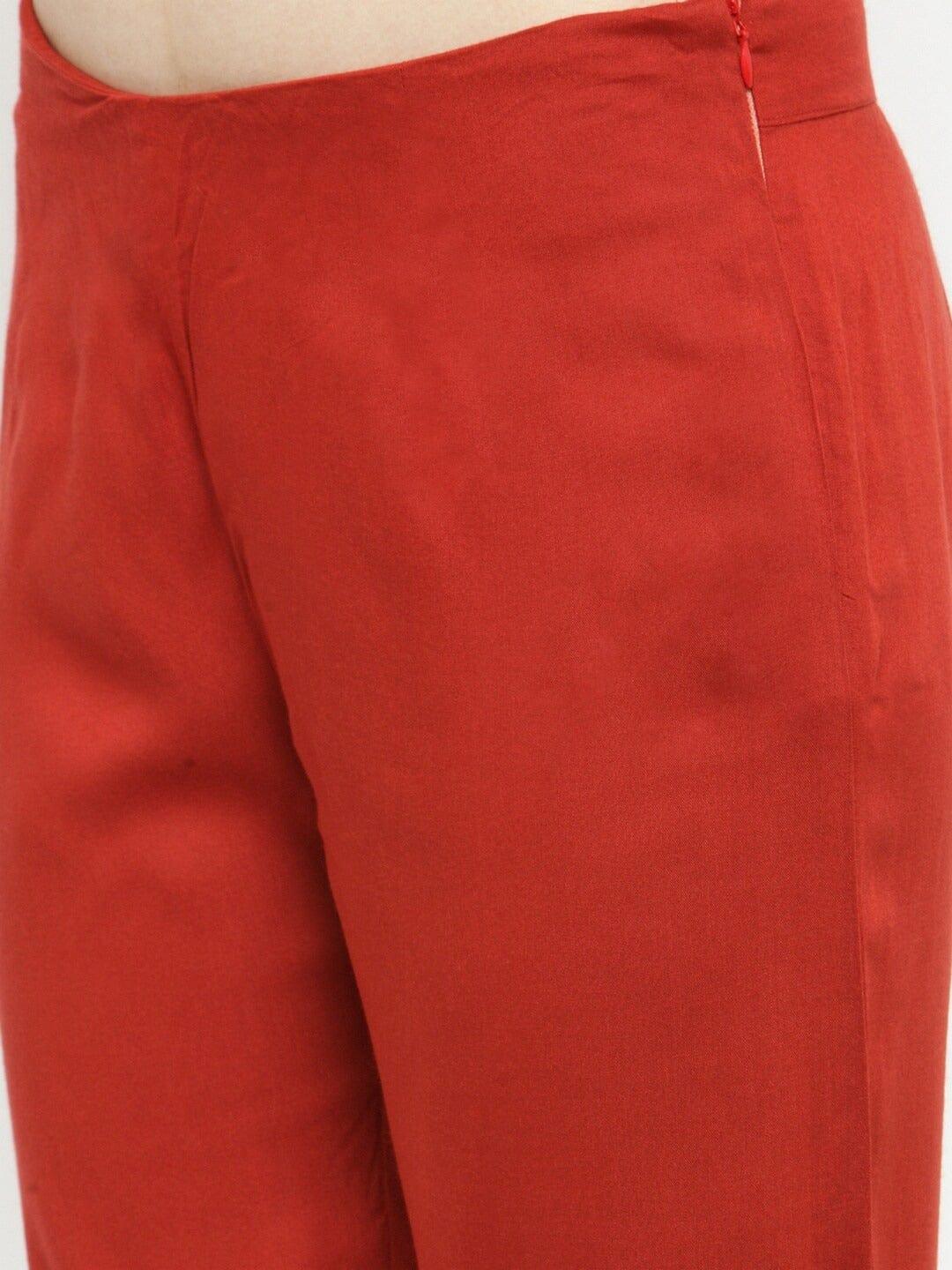 KSUT Red Straight Fit Solid Regular Trousers - Indiakreations