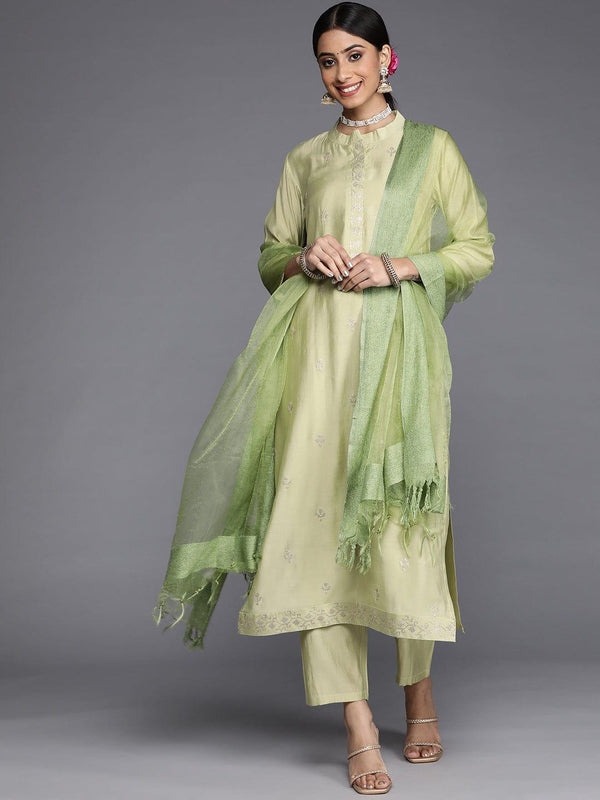 Varanga Women Green Embroidered Empire Kurta with Trousers & With Dupatta - Indiakreations