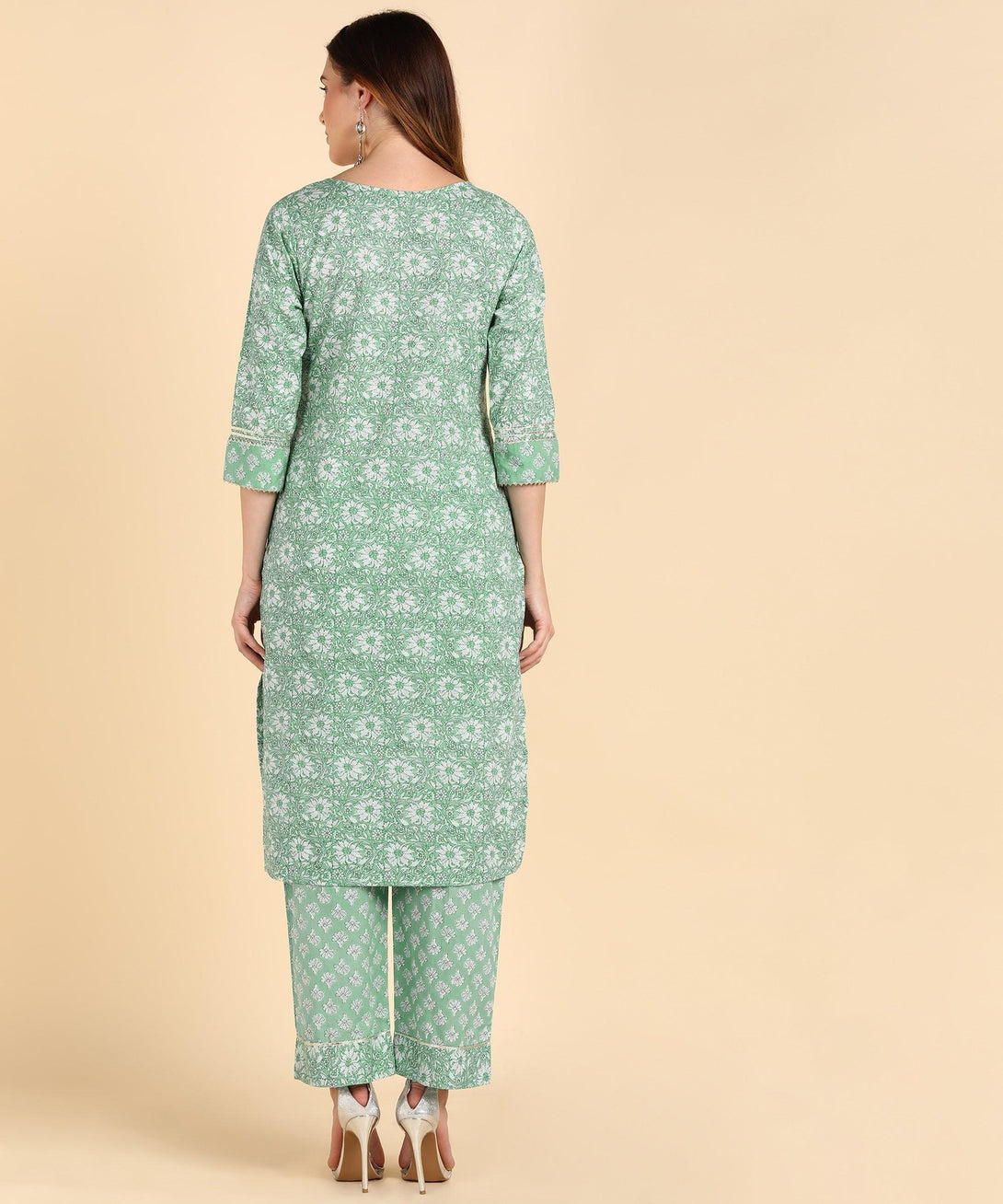 Women's Cotton Sea Green Printed Kurta With Pant - Noz2Toz - Indiakreations