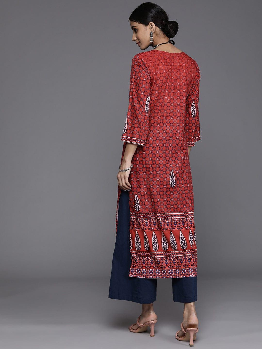 KSUT Women Red & Navy Blue Ethnic Motifs Printed Kurta - Indiakreations