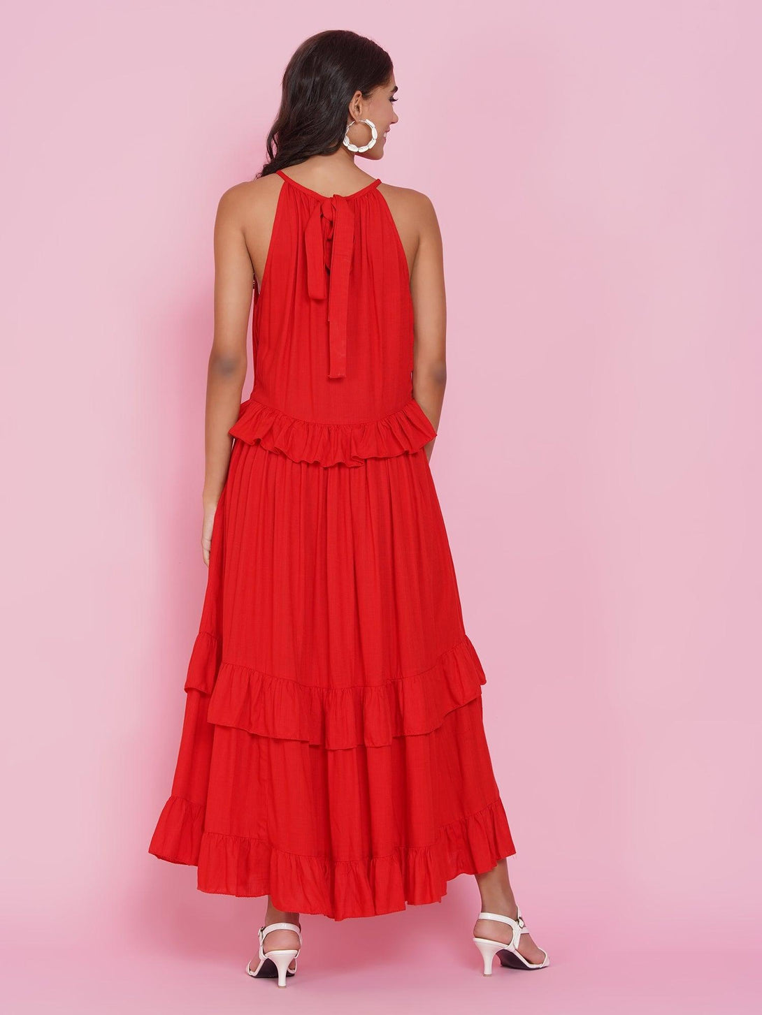 Women's Red Tiered Rayon Dress - Women Republic - Indiakreations