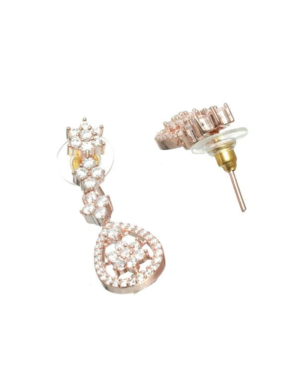 Women's Rose Gold-Plated White American Diamond & Cz Studded Handcrafted Jewellery Set - Jazz And Sizzle - Indiakreations