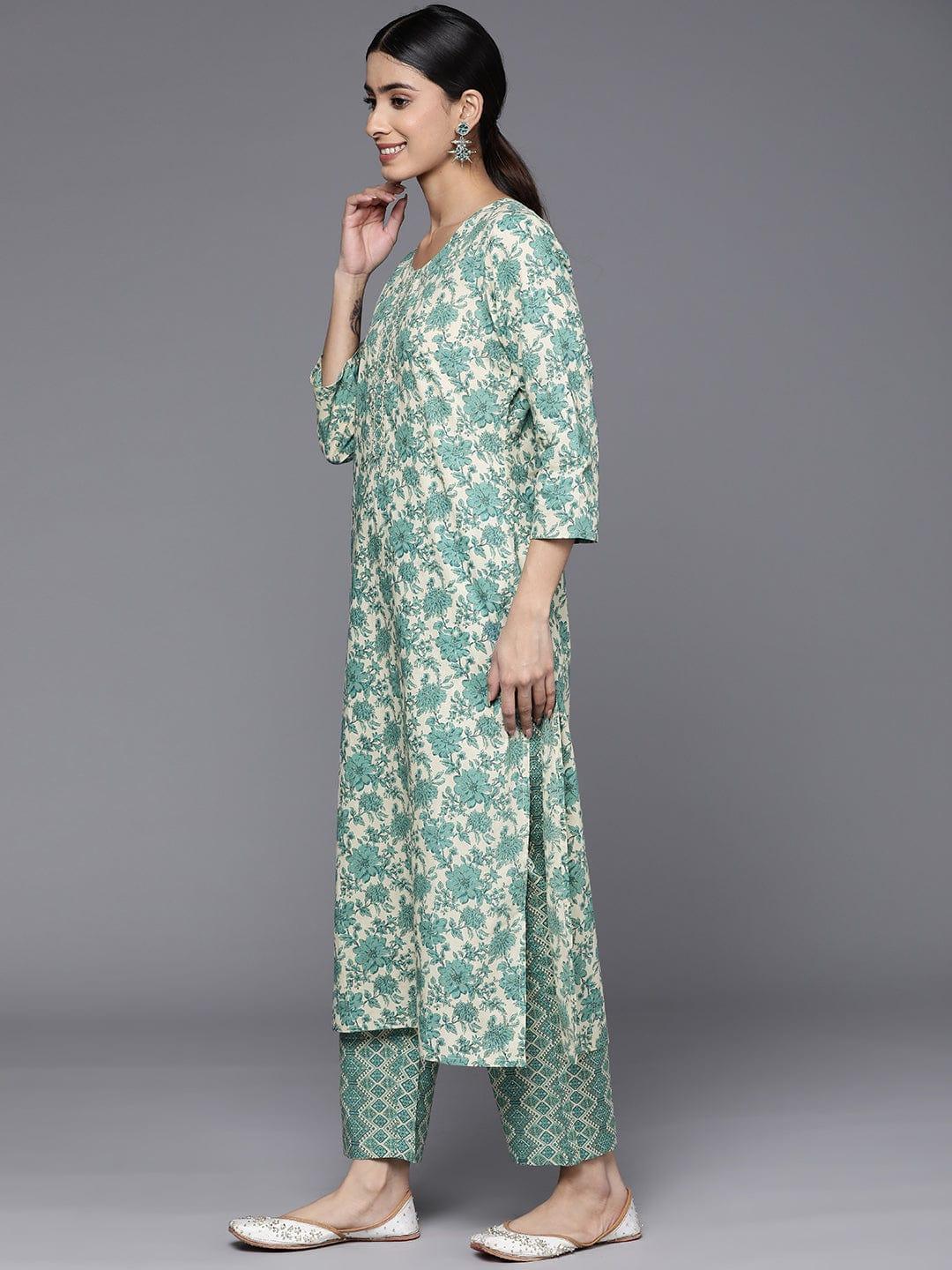 Varanga Floral Printed Gotta Patti Pure Cotton Kurta With Trousers & With Dupatta - Indiakreations