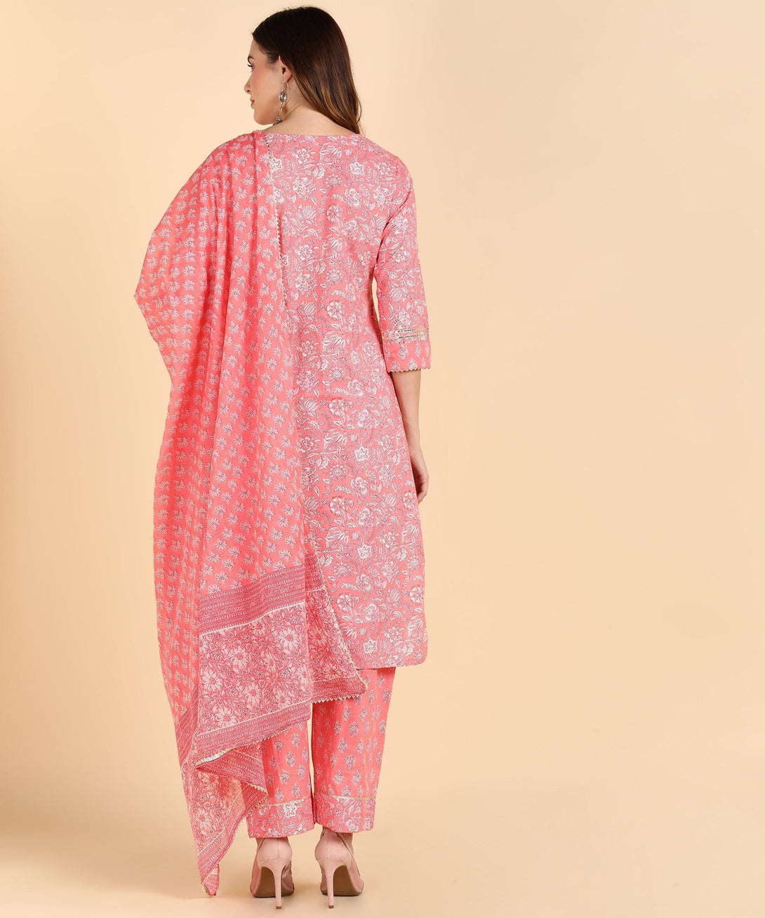 Women's Cotton Peachprinted Kurta Pant With Dupatta - Noz2Toz - Indiakreations