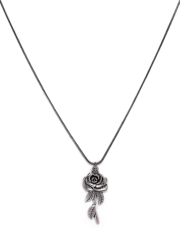 Women's Set of 2 Heart & Rose shaped Oxidised Silver-Toned Textured Necklace - Jazz and Sizzle