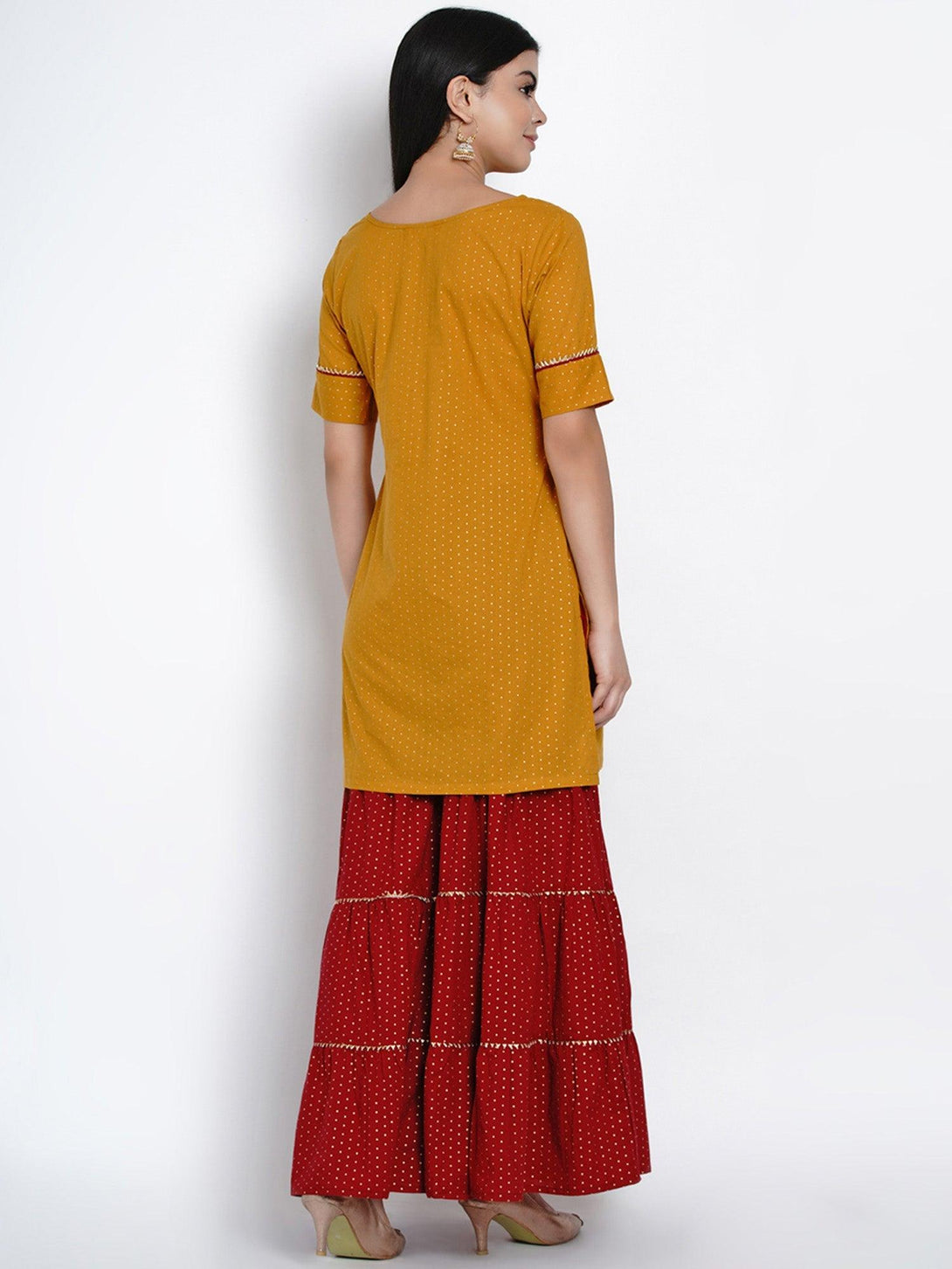 Women's Mustard Embroidered Kurta with Sharara - Women Republic - Indiakreations