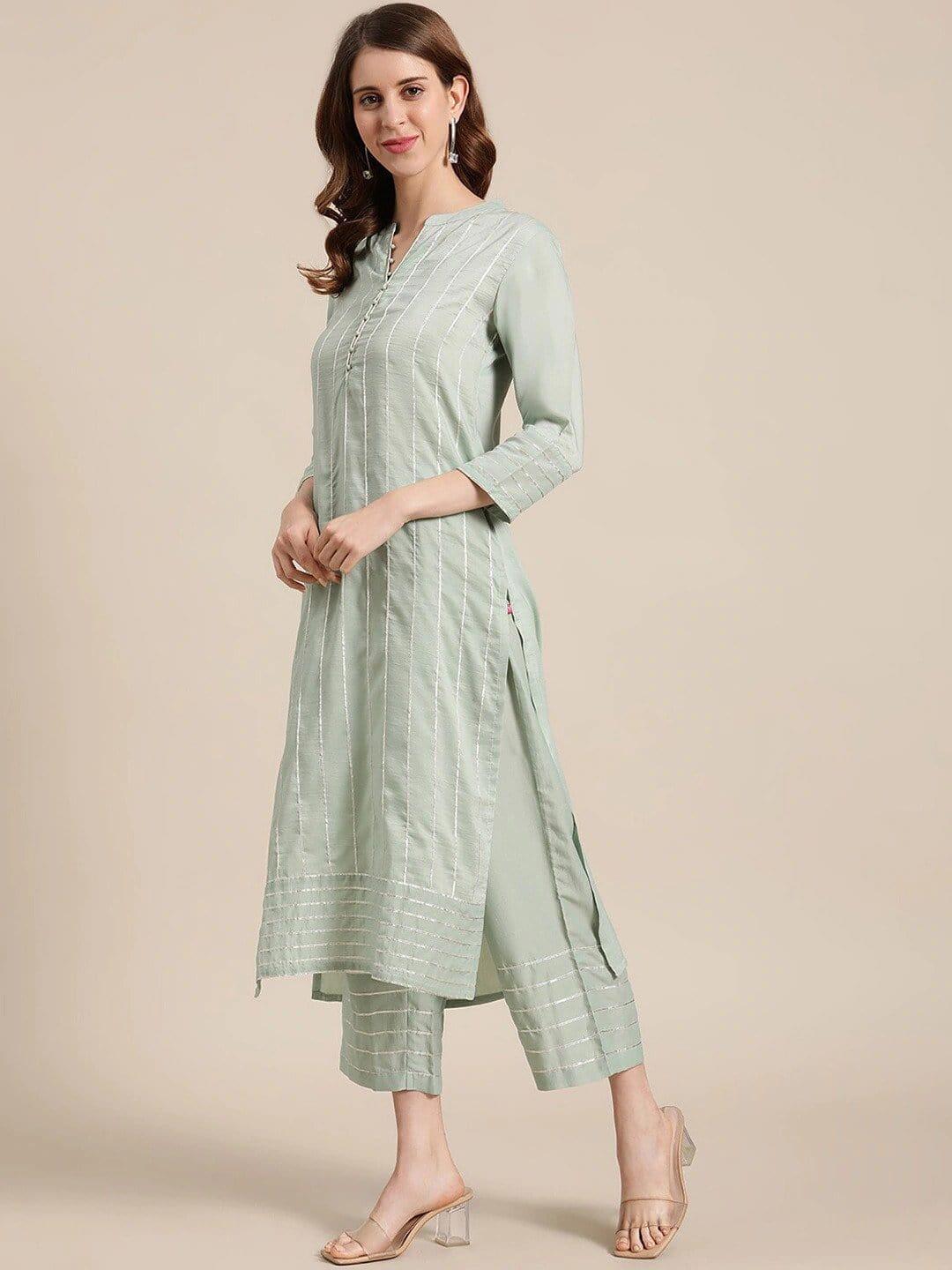 Sea Green Colored Straight Kurta with Palazzo - Indiakreations