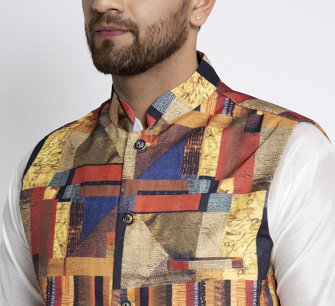 Men's Multicolored Printed Nehru Jacket - Benstoke - Indiakreations