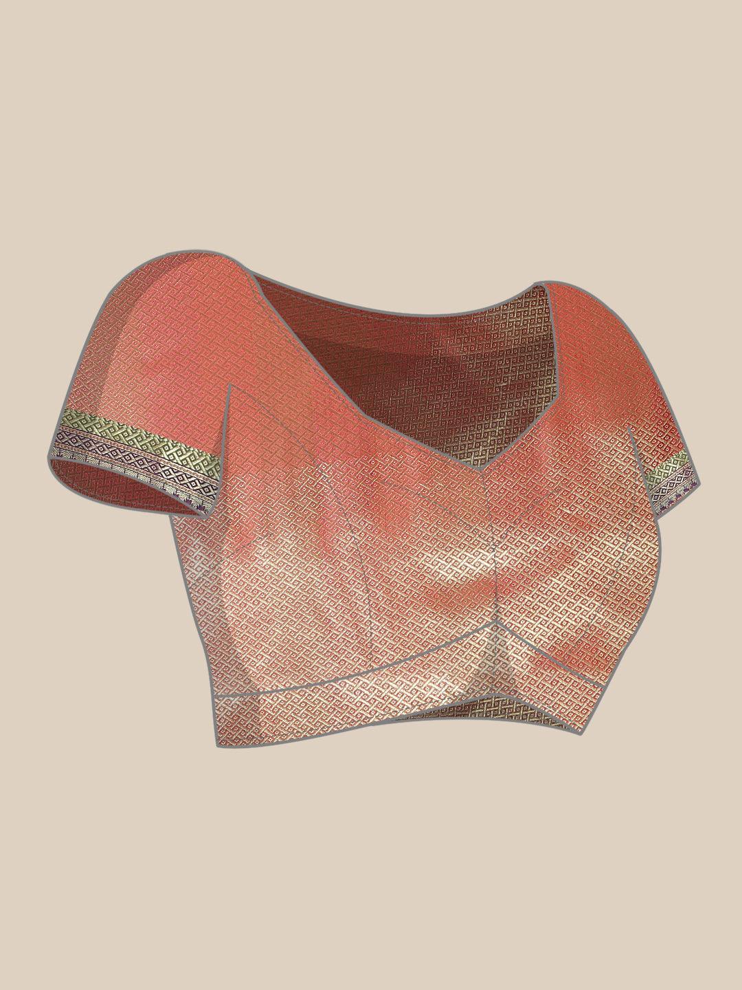 Women's Pink Silk Jaamdani Cutwork Saree - Varanasi - Indiakreations