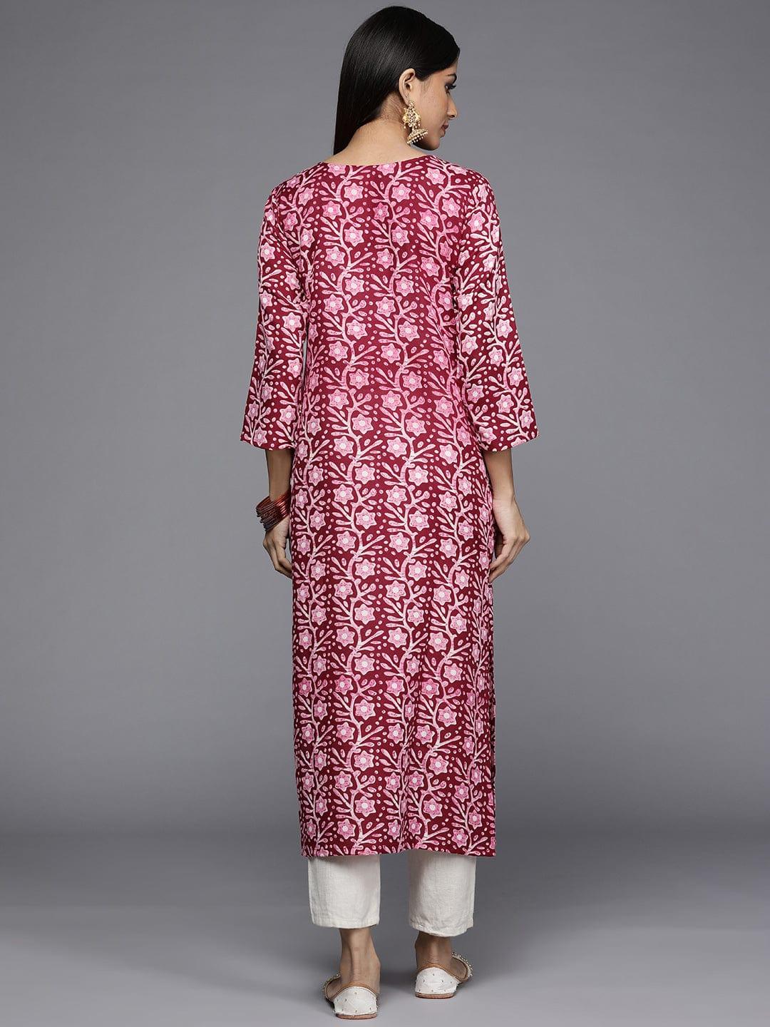 Varanga Women Maroon & Pink Floral Printed Gotta Patti Kurta - Indiakreations