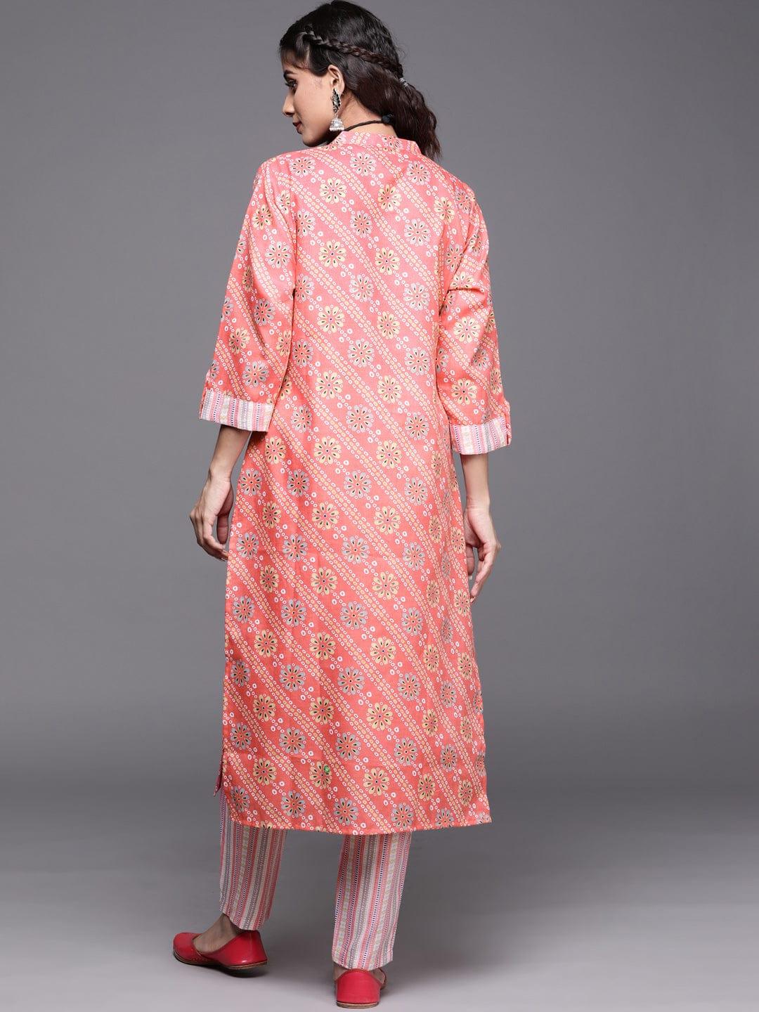 Varanga winter women kurta with button down paired with vertical strip printed pant - Indiakreations